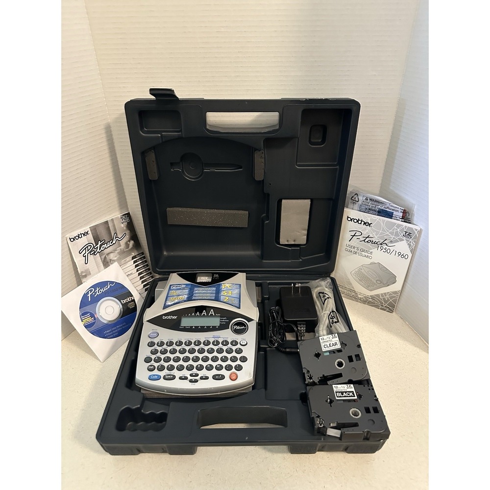 Brother P-Touch Label Maker PT-1950 1960 Bundle Adaptor/ Cartridges/ Case/Manual